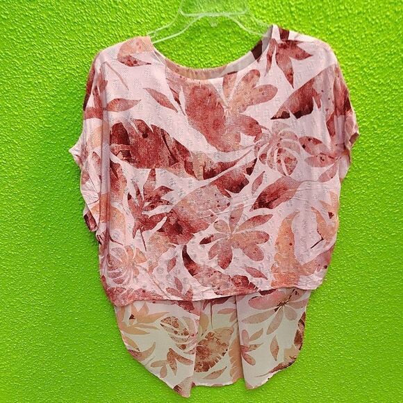 Buckle Pink Flutter Sleeve Blouse Asymmetrical Boxy - Picture 3 of 3